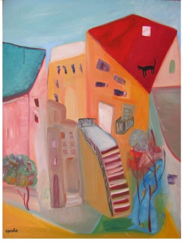 Painting titled "In old Safed 2" by Janna Shulrufer, Original Artwork, Oil