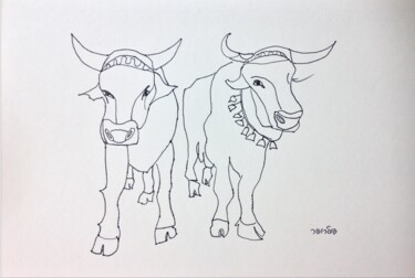 "couple of bulls" başlıklı Resim Janna Shulrufer tarafından, Orijinal sanat, Jel kalem