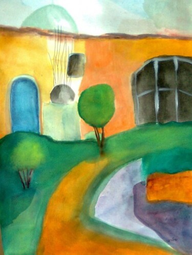 Painting titled "Artist's colony in…" by Janna Shulrufer, Original Artwork, Watercolor