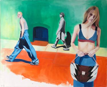 Pittura intitolato "People on the street" da Janos Kujbus, Opera d'arte originale, Olio Montato su Telaio per barella in leg…