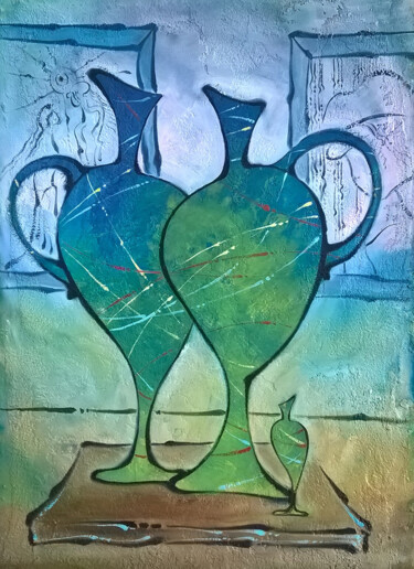 Картина под названием "кувшины" - Jans Sergei, Подлинное произведение искусства, Масло