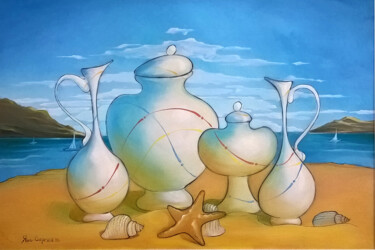 「натюрморт на берегу…」というタイトルの絵画 Jans Sergeiによって, オリジナルのアートワーク, オイル