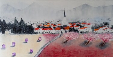 Schilderij getiteld "335 Nos Villages" door Gilles Janson, Origineel Kunstwerk, Olie