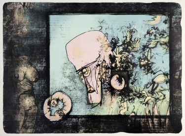 Impressões e gravuras intitulada "Skull and Fetus" por Rostislav Riha, Obras de arte originais, Litografia