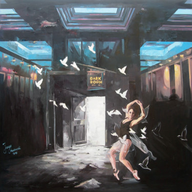 Schilderij getiteld "Dark Room" door Janusz Orzechowski, Origineel Kunstwerk, Olie