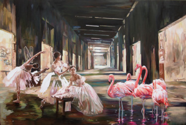 Pittura intitolato "Ballet lesson" da Janusz Orzechowski, Opera d'arte originale, Olio Montato su Pannello di legno