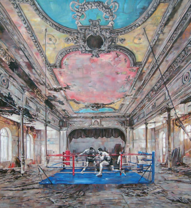 Peinture intitulée "Boxing match" par Janusz Orzechowski, Œuvre d'art originale, Huile