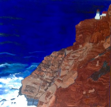 Painting titled "The Lighthouse at P…" by Jan Wall, Original Artwork, Oil Mounted on Wood Stretcher frame