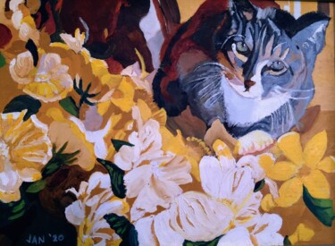 Peinture intitulée "Miss Kitty" par Jan Wall, Œuvre d'art originale, Huile Monté sur Châssis en bois