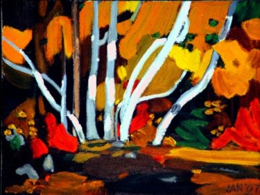Painting titled "Aspens (After Tom T…" by Jan Wall, Original Artwork, Oil