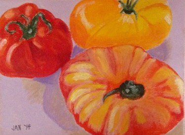 Painting titled "Three Tomatoes" by Jan Wall, Original Artwork, Oil