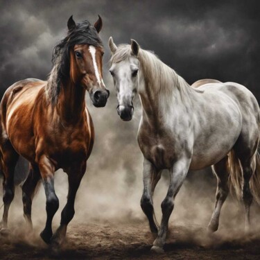 Schilderij getiteld "Two Horses" door Jared Gonthier, Origineel Kunstwerk, Acryl