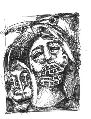Zeichnungen mit dem Titel "Masque vaccin 2" von Pierre Andrillon (Jasinski), Original-Kunstwerk, Tinte