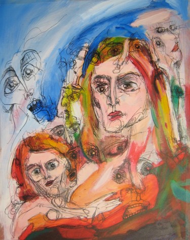 Картина под названием "Vierge à l'Enfant 1" - Pierre Andrillon (Jasinski), Подлинное произведение искусства, Акрил