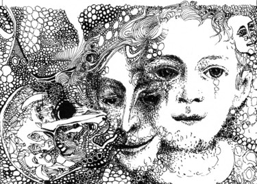 「Non masqué」というタイトルの描画 Pierre Andrillon (Jasinski)によって, オリジナルのアートワーク, インク