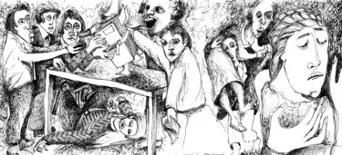 Zeichnungen mit dem Titel "Vaccin certification" von Pierre Andrillon (Jasinski), Original-Kunstwerk, Tinte