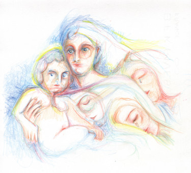 Картина под названием "Vierge à l'Enfant" - Pierre Andrillon (Jasinski), Подлинное произведение искусства, Акрил