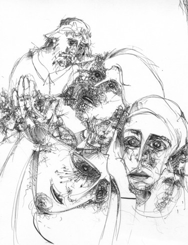 Рисунок под названием "Sans masque PA1" - Pierre Andrillon (Jasinski), Подлинное произведение искусства, Чернила