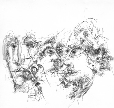 「Le masque perdu」というタイトルの描画 Pierre Andrillon (Jasinski)によって, オリジナルのアートワーク, インク