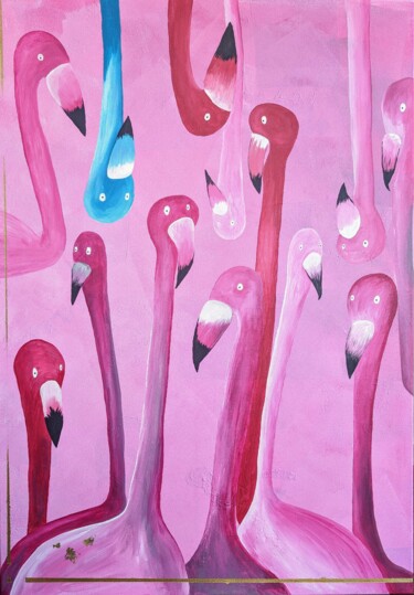 Painting titled "Pink Flamingo" by Jasmin Meirose, Original Artwork, Acrylic