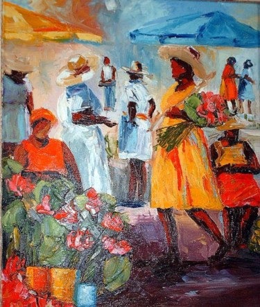 Pintura intitulada "Scène de marché ant…" por Véronique Lancien, Obras de arte originais