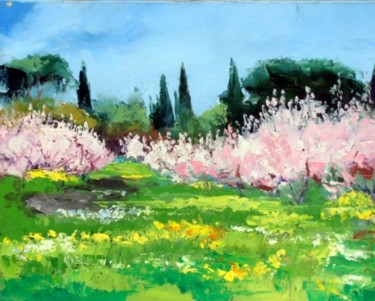 Painting titled "AMANDIERS EN FLEURS…" by Véronique Lancien, Original Artwork