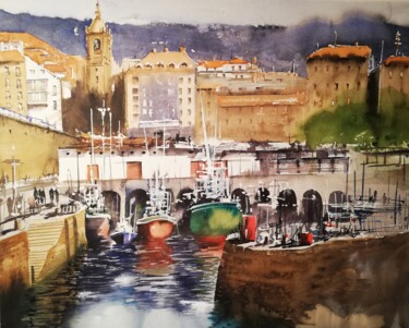 Pittura intitolato "Puerto Donostiarra" da Javier Espigares, Opera d'arte originale, Acquarello