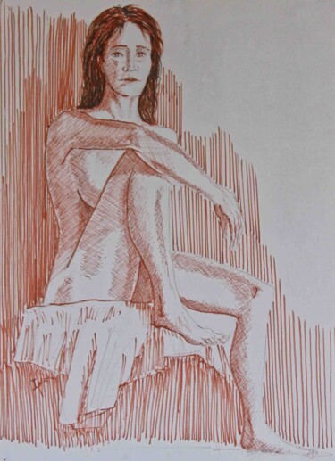 Рисунок под названием "Desnudo con rotulad…" - Javier Ipiña, Подлинное произведение искусства, Маркер