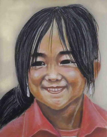 Рисунок под названием "Niña vietnamita 2" - Javier Ipiña, Подлинное произведение искусства, Пастель