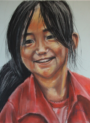 Рисунок под названием "Niña vietnamita 2 (…" - Javier Ipiña, Подлинное произведение искусства, Пастель
