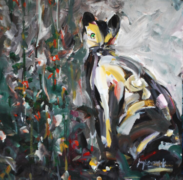 Pintura intitulada "A cat in my garden" por Jay Karun, Obras de arte originais, Acrílico