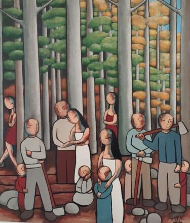 Pittura intitolato "Le monde de la forêt" da Jean-Christophe Pagès, Opera d'arte originale, Acrilico