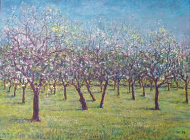 Ζωγραφική με τίτλο "Almond trees near E…" από José A Cavaco, Αυθεντικά έργα τέχνης, Λάδι Τοποθετήθηκε στο Ξύλινο φορείο σκελ…