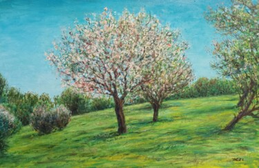 Schilderij getiteld "Almond trees near S…" door José A Cavaco, Origineel Kunstwerk, Olie