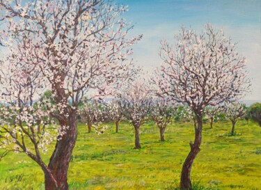 Painting titled "Almond trees at Ben…" by José A Cavaco, Original Artwork, Acrylic