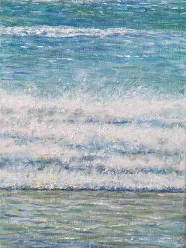 Painting titled "waves at Ilha de Fa…" by José A Cavaco, Original Artwork, Oil Mounted on Wood Stretcher frame