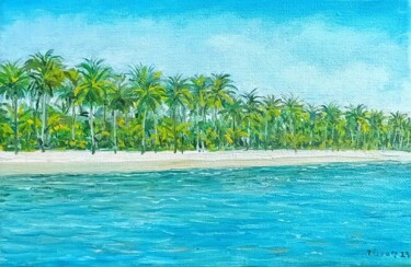 Peinture intitulée "tropical beach at M…" par José A Cavaco, Œuvre d'art originale, Huile