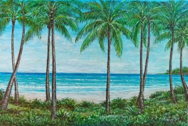 Painting titled "Group of coconut tr…" by José A Cavaco, Original Artwork, Acrylic