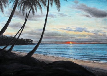 Pintura titulada "sunset-in-rolas-isl…" por José A Cavaco, Obra de arte original, Oleo
