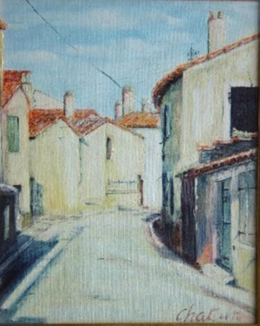 Painting titled "Ars en Ile de Ré" by Jean-Claude Chatain, Original Artwork, Oil Mounted on Wood Stretcher frame