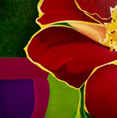 Painting titled "Marigold Flower" by Jchadima, Original Artwork, Oil Mounted on Wood Stretcher frame