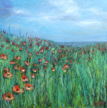 Painting titled "coquelicots.jpg" by Jean-Christophe Malle, Original Artwork, Oil