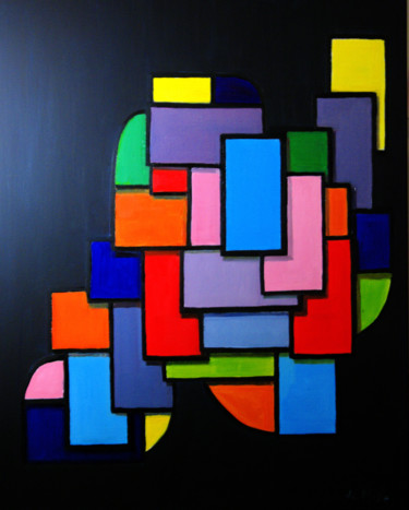 Peinture intitulée "rectangle bleu" par Jean-Christophe Malle, Œuvre d'art originale, Huile