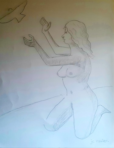 Dessin intitulée "L'envol." par Jean Christophe Ravier, Œuvre d'art originale, Crayon