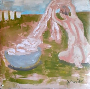 Pintura titulada "Grande lessive" por Jean Christophe Ravier, Obra de arte original, Oleo