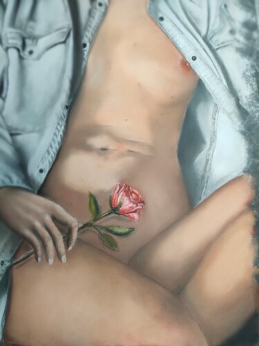 Drawing titled "la dame a la rose" by Jean Alvarez, Original Artwork, Pastel
