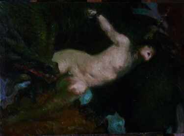 Painting titled "Angélique enchainée" by Jean Ampe, Original Artwork, Oil Mounted on Wood Stretcher frame