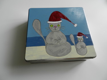 Artisanat intitulée "BOITE NOEL CHAT ET…" par Le Livreur De Chats, Œuvre d'art originale