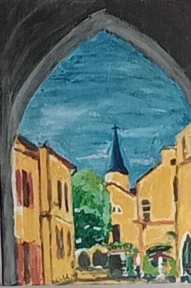 Painting titled "Villeneuve d'Aveyron" by Jean-Baptiste De La Butte Des Preux, Original Artwork, Lacquer