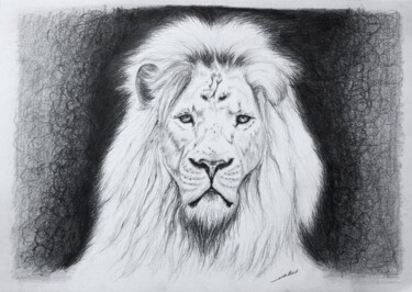 Disegno intitolato "Dessin de Lion fond…" da Jean-Baptiste De Poret, Opera d'arte originale, Matita